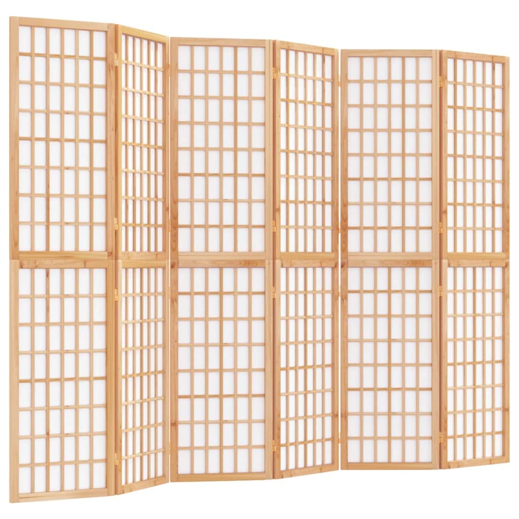vidaXL 6-Panel Room Divider - Traditional Japanese Shoji Style, Solid Fir Wood and Translucent Rice Paper, Foldable Design, Easy Assembly, Brown