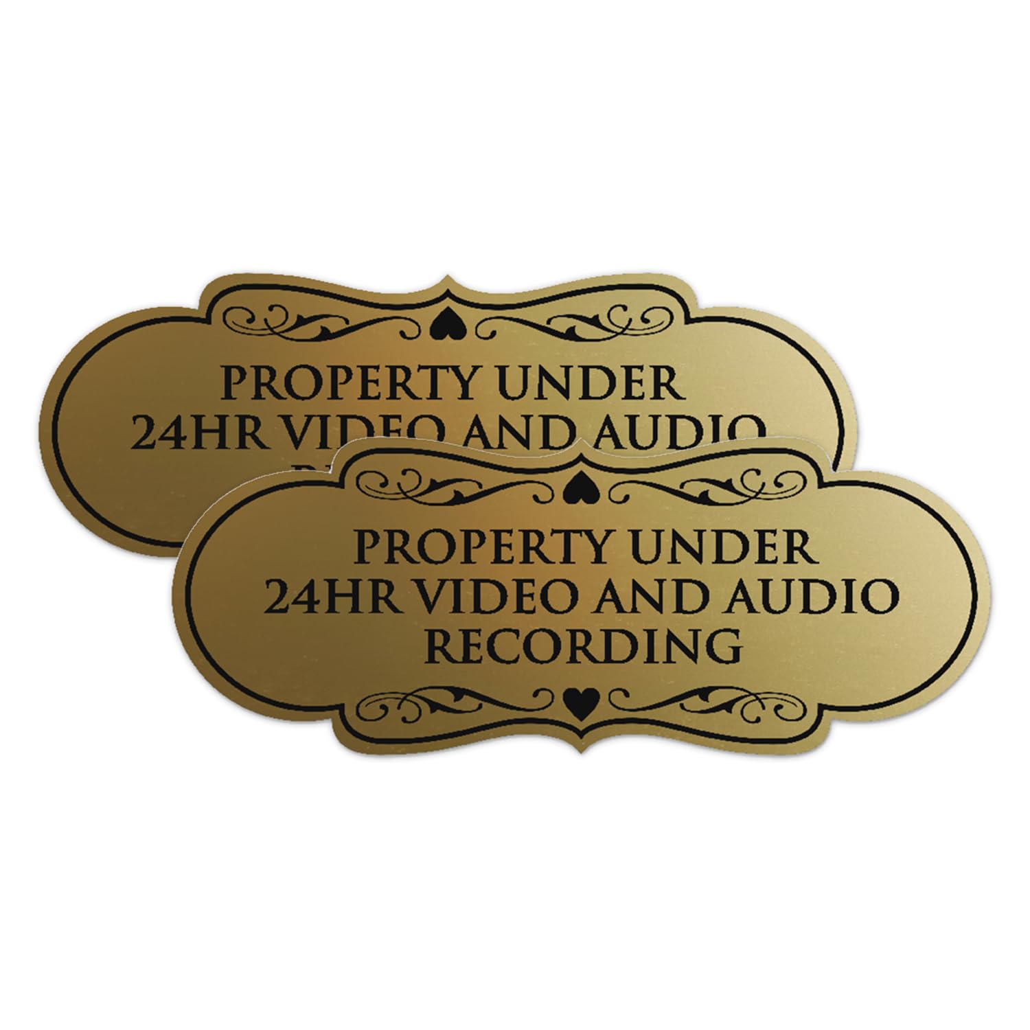 Signs ByLITA Designer Property Under 24hr Audio and Video Recording Sign - Easy Installation | Durable Wall or Door Sign (Brushed Gold) - Small 2 Pack