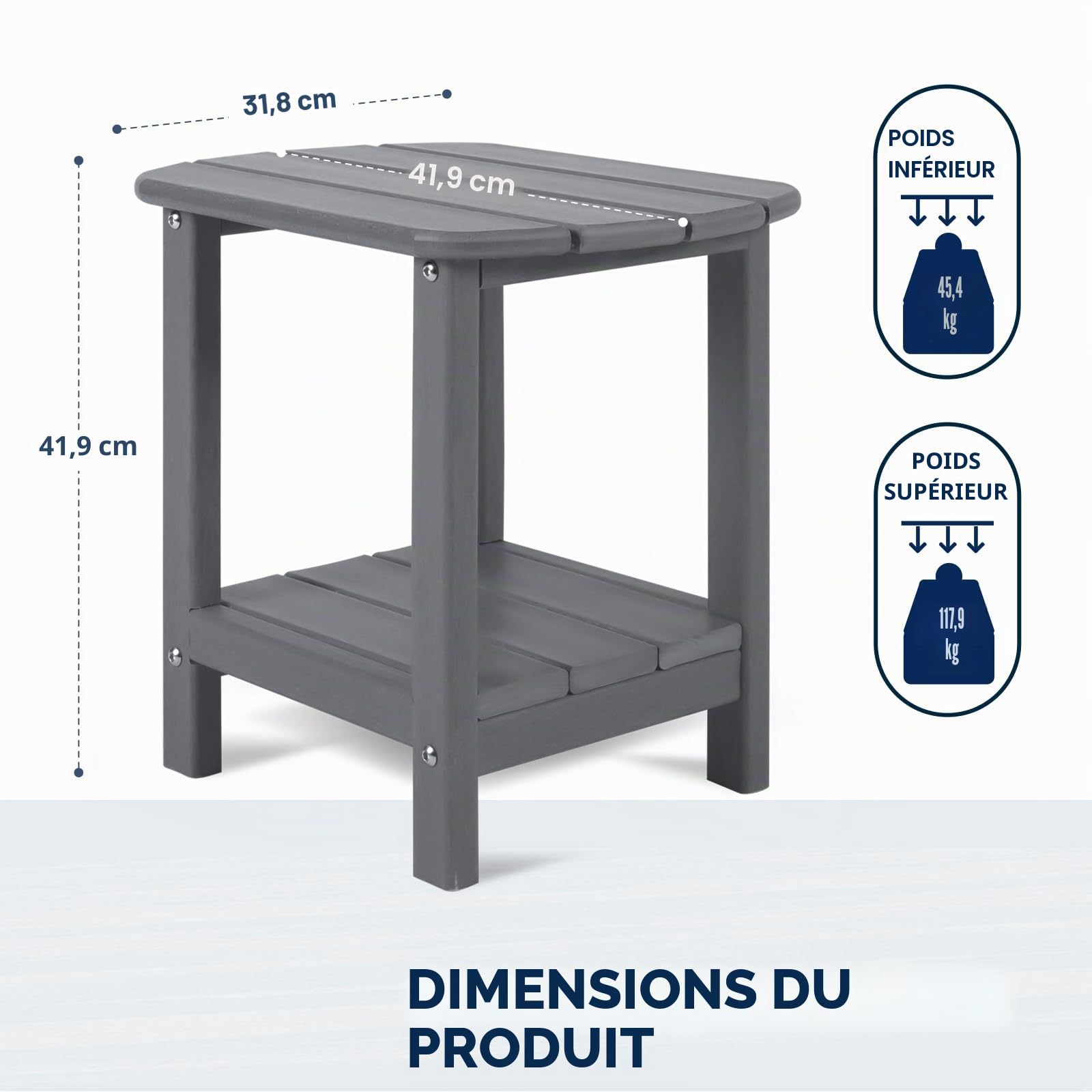 NALONE Table De Jardin, 40x40x30cm Table Exterieur, Petite Table Basse, Table Balcon Dessus À Lattes pour Balcon, Jardin, Terrasse