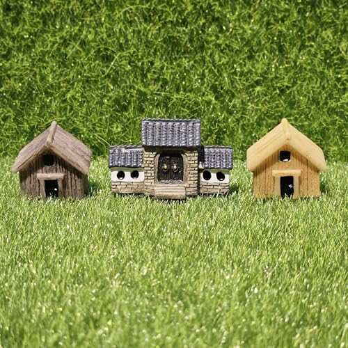 Image of Miniature House Set of 3 Resin Fairy Garden Decor Dollhouse Accessories for Mini Garden Terrarium Bonsai Gifting Home Decor