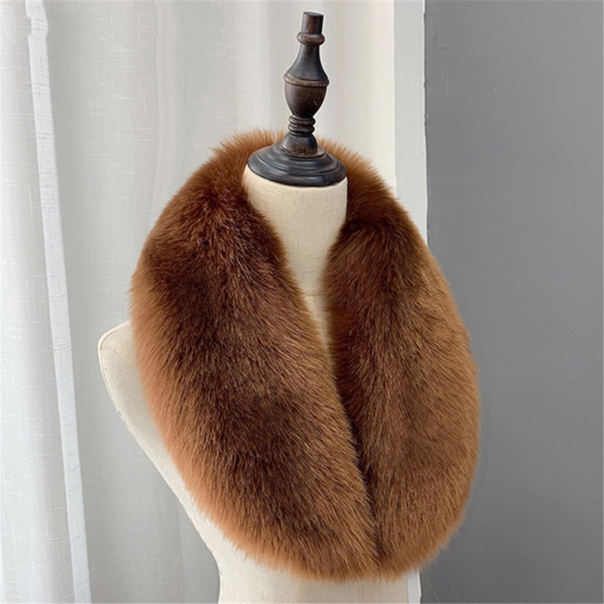 Collar de piel de zorro artificial extraíble con botones, cuello de piel sintética para mujeres y hombres, chaqueta de invierno