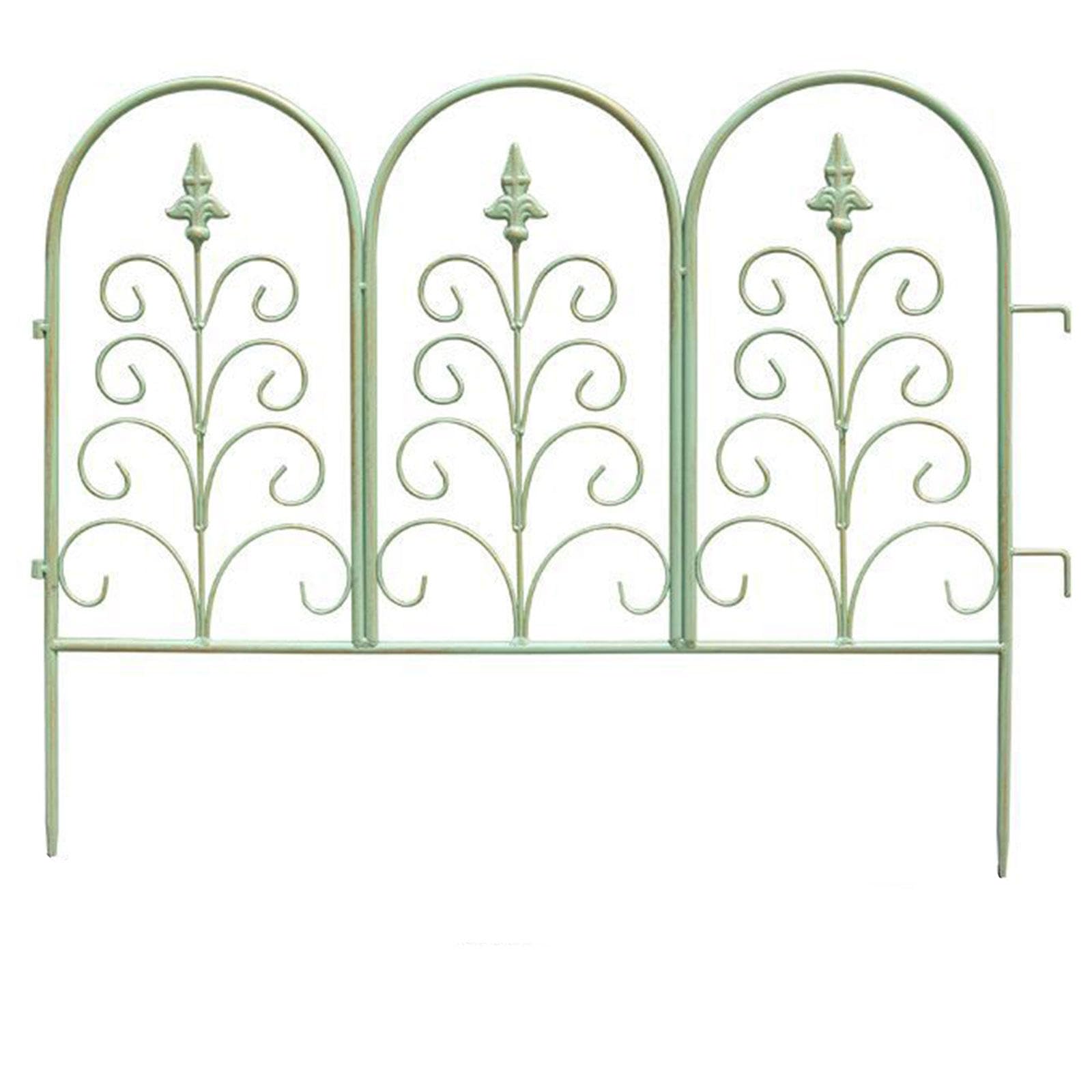 Recinzione da Giardino Decorativa Sotterranea da 23,6"(L) X19,7"(H) (5 Pannelli), Pali da Terra con Pannelli di Recinzione In Metallo per Patio Esterno, Totale 19,7 Piedi (L), Ad Arco,A-Green