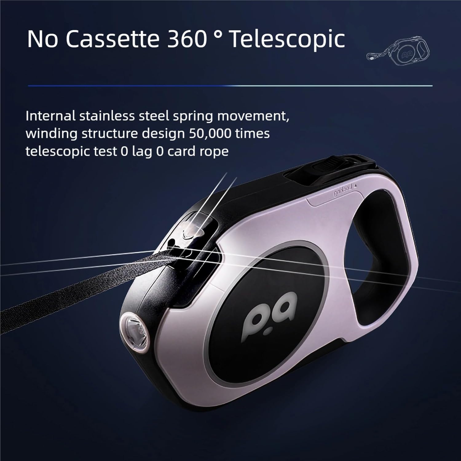 Retractable Dog Leash with Light, Pet Lead, 12-Color Ambient Lighting, Retractable Pet Lead with 360° Anti-Tangle Feature, 5-Meter Length Weighing Up to 40 kg (White, 2.0)