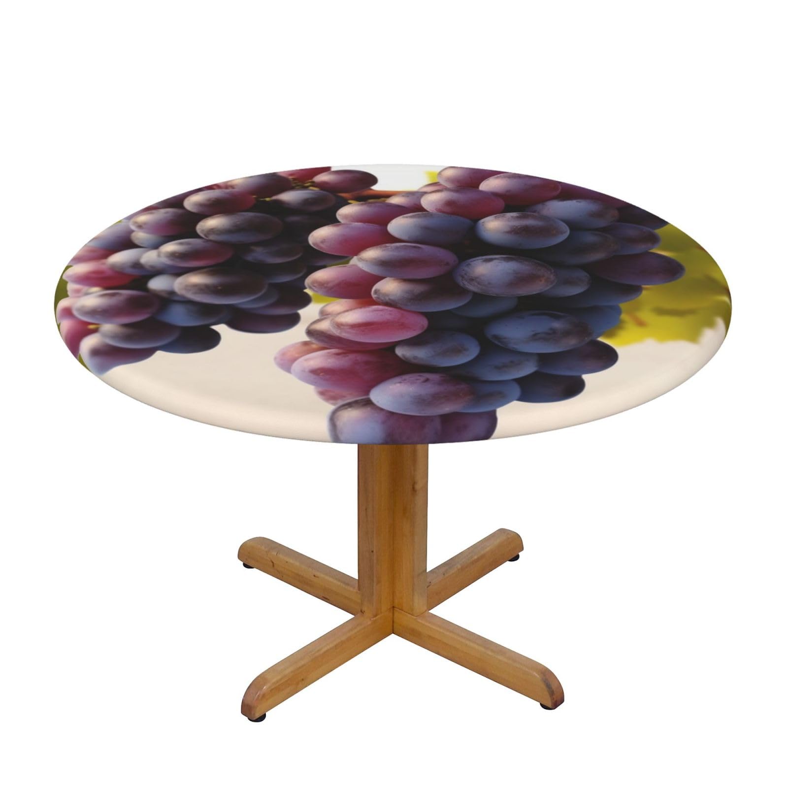 Nappe ronde imperméable élastique motif raisins pour table 101-127 cm