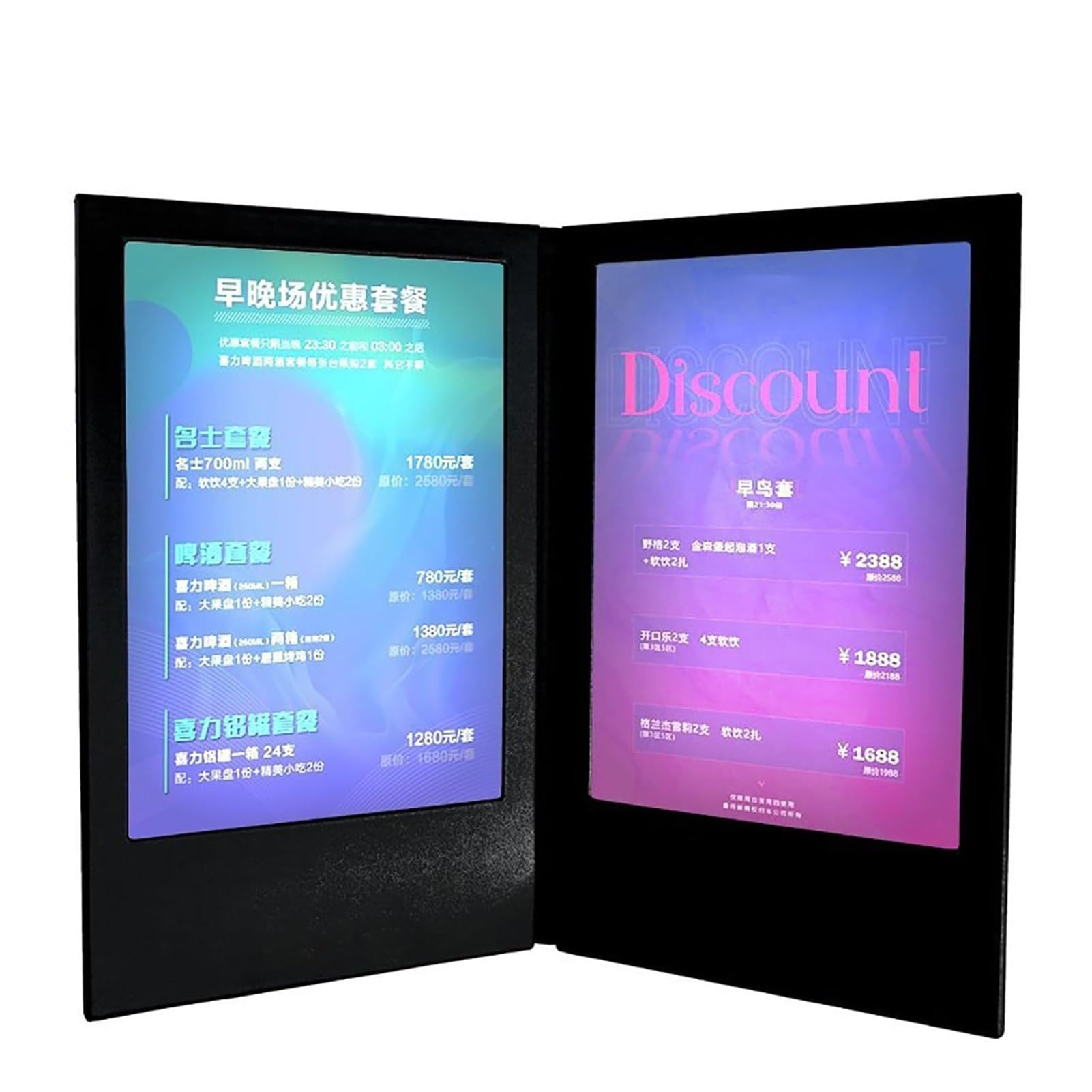 Cubiertas de menú iluminadas con LED, soporte de menú retroiluminado de visión clara con piel sintética, pantalla de menú comercial para restaurantes (panel doble)