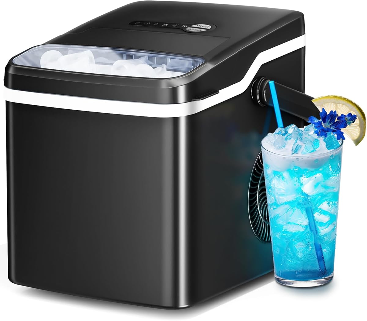 Antarctic Star Ice Maker Countertop with Auto-Cleaning, 26Lbs/24Hrs, 9 Cubes in 6 Mins, One-Click Button, 2 Sizes of Bullet Ice, Energy Saving Ice Machine, for Kitchen, Office, Dorm, Black : Appliances