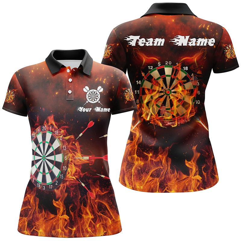 Personalisierte Darts Jersey für Herren & Damen - Individuelles Darts-Polos & Quarter-Zip-Shirts mit Feuerflammen-Motiv - Dart-Trikots L0727
