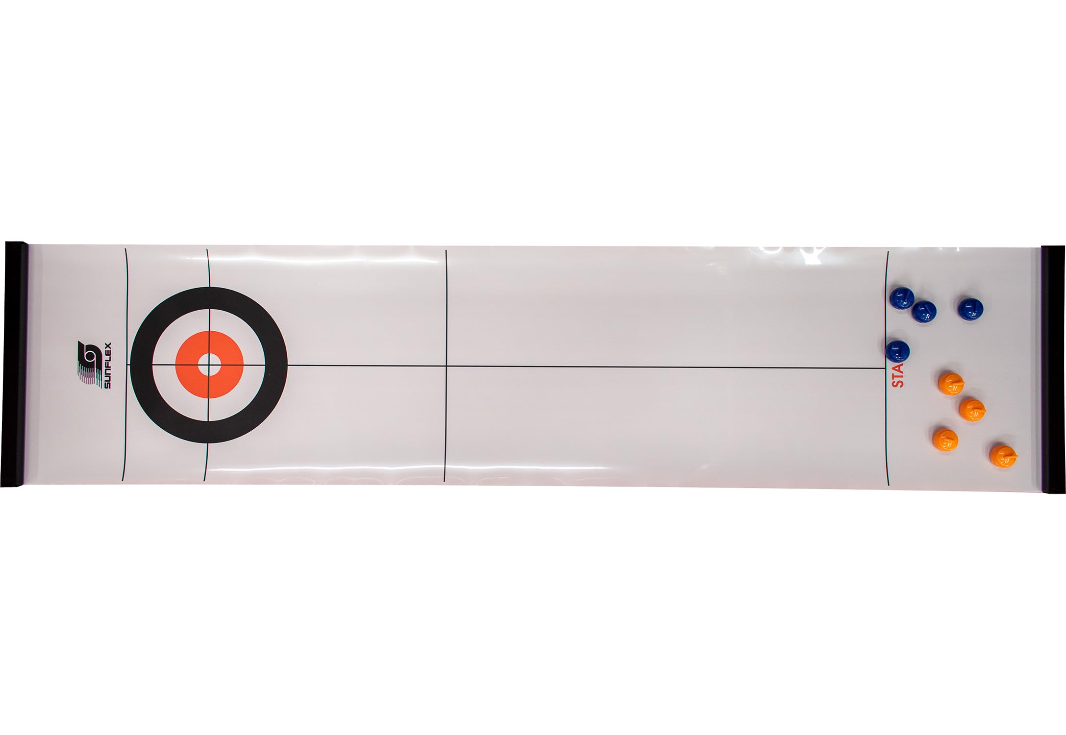 Sunflex Mini gioco da bowling da tavolo, mini gioco di bowling per tutte le età, bambini e adulti, portatile, include 6 perni, 2 dischi scorrevoli per palle da bowling e 1 tappetino liscio da 120 cm x