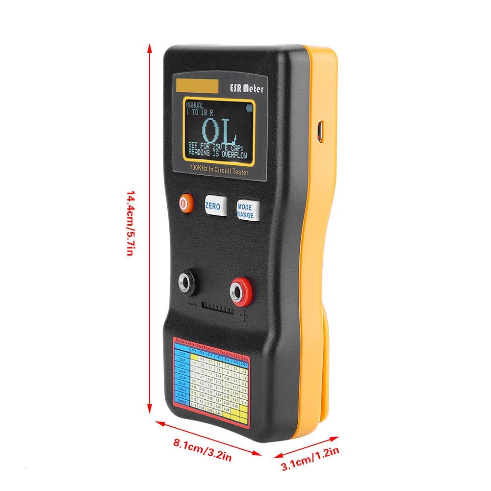Jemora Testeur de condensateur MESR-100 ESR Ohm mètre Mesure professionnelle de la résistance interne du condensateur Testeur de circuit de capacité Compteur de condensateur avec pince de test SMD