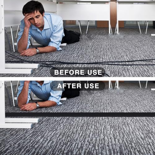 2 unidades de cubierta para cables de piso negra para oficina y alfombra, 6 pulgadas de ancho x 10 pies de largo, cubierta más ancha para cables bajo el escritorio, cinta organizadora de cables de alimentación, audio, coaxiales y líneas telefónicas miniatura 7