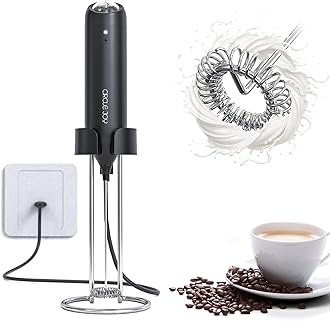 CIRCLE JOY Wall Mounted Milk Frother Rechargeable Milk Whisk Electric Mini Drink Mixer 2-in-1 Stainless Steel Stand for Coffee Cappuccino Latte Frappe Matcha Hot Chocolate