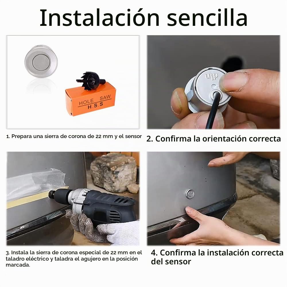 Kit De Asistencia De Aparcamiento Inalámbrico | Radar De Marcha Atrás con 4 Sensores PDC | Pantalla LED con Aviso Acústico, Sin Cableado, Fácil Instalación, Azul