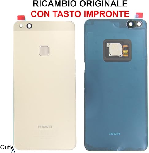 original Scocca Copribatteria Back Cover Copri Batteria Posteriore Huawei P10 Lite GOLD ORO con Adesivo Biadesivo Tasto Impronte Colla WAS-LX1A