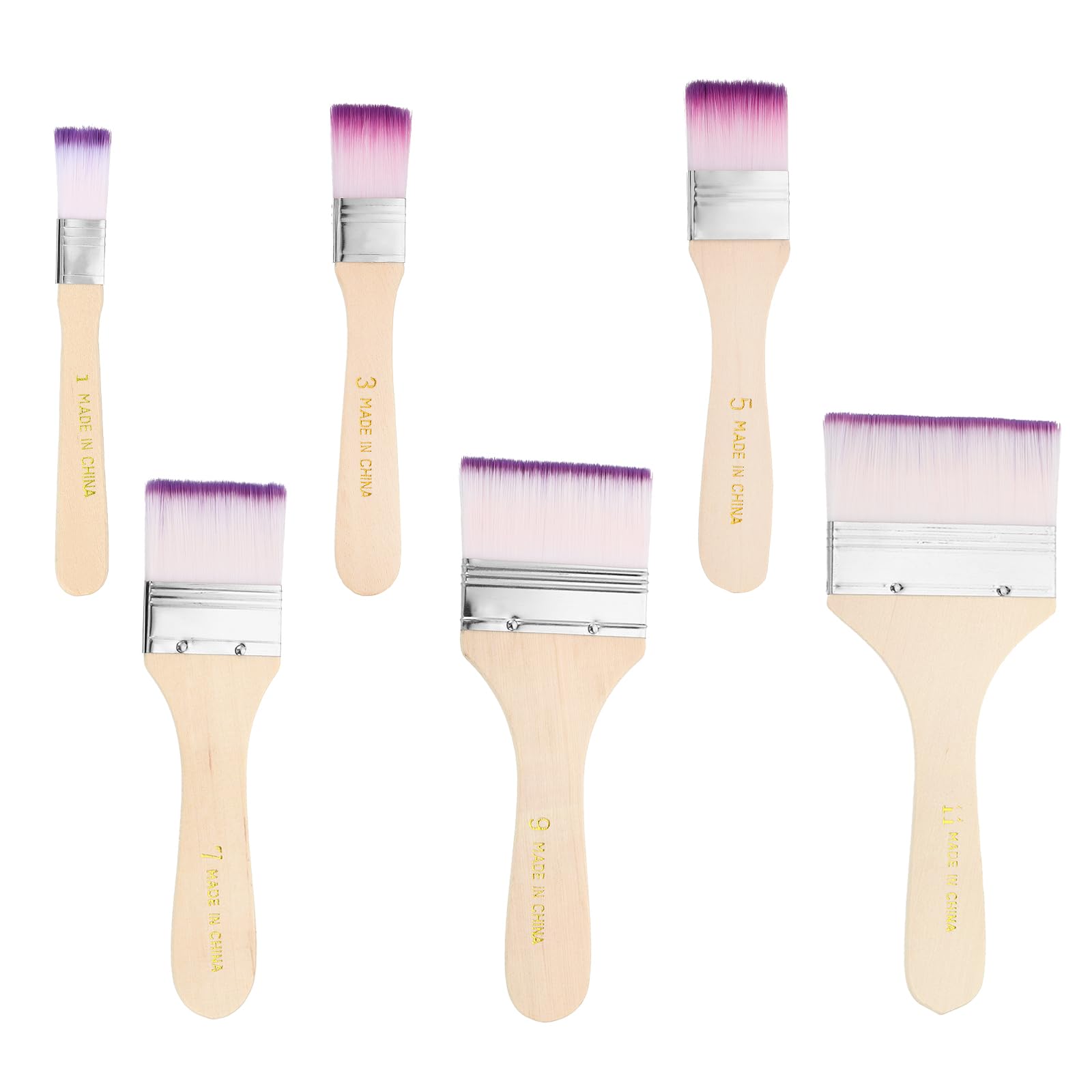 PATIKIL 6 Pcs Paint Brush Set, 133/143/150/156/160/175mm Nylon Bristle Flat Brushes with Wooden Handle DIY Art Painting Supplies for Acrylic Oil Watercolor Painting Wall Door, Purple/White