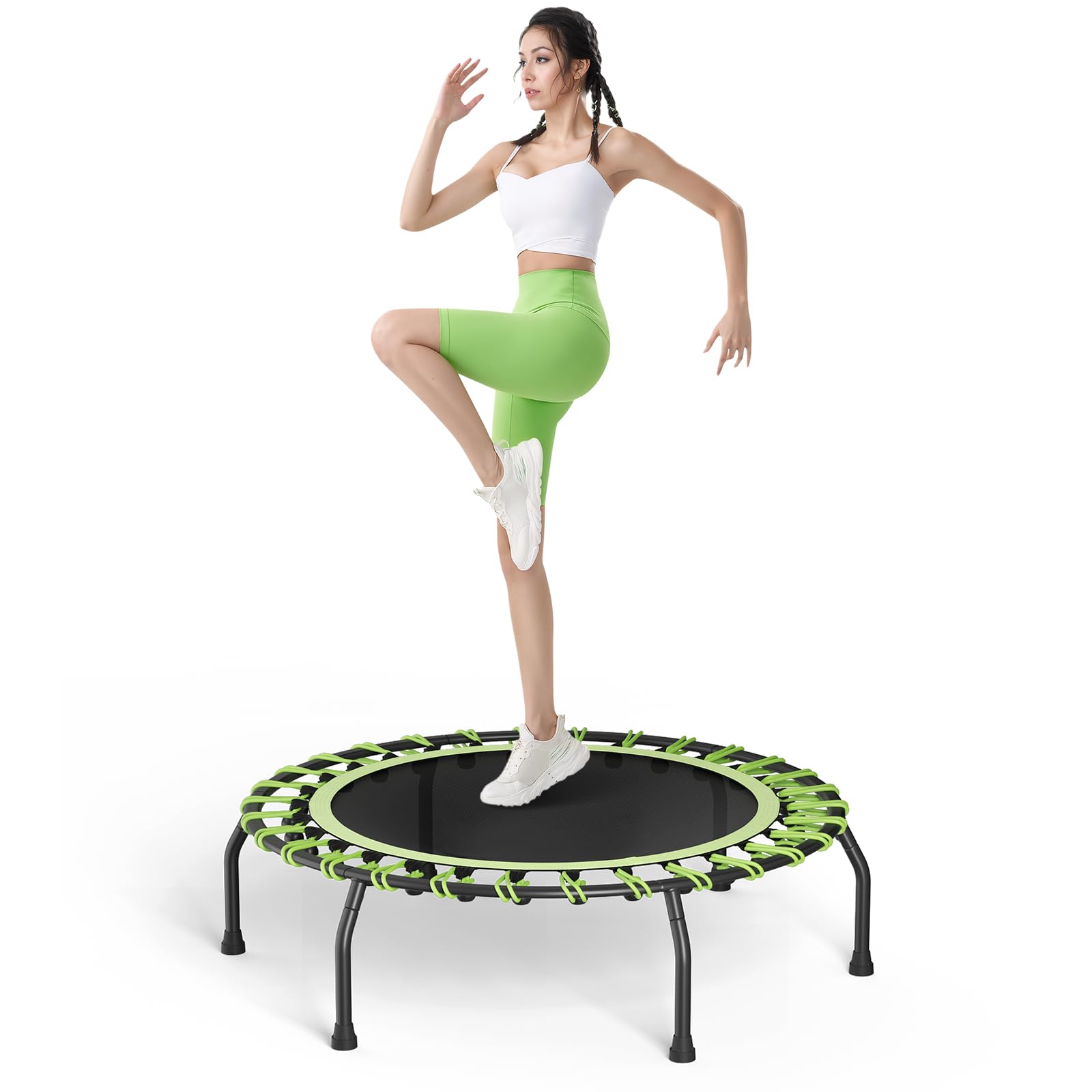 The Fellie Trampolín de rebote para adultos de 40 pulgadas/48 pulgadas, mini trampolín para interiores y exteriores, trampolín elástico pequeño para ejercicio de entrenamiento