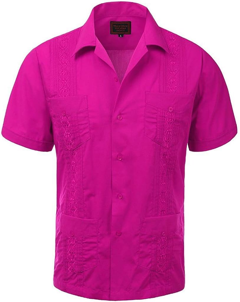 vkwear Guayabera Men's Cuban Beach Wedding Short Sleeve Button-up Casual Dress Shirt