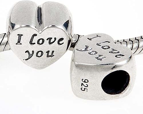 Miniatura 3 de Abalorio de plata de ley 925 con texto en inglés "I love you" para pulseras, Poliéster, plata de ley