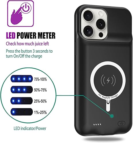 Miniatura 3 de Funda de carga inalámbrica para iPhone 15 Pro, 10000 mAh de alta capacidad, portátil, batería recargable, carga inalámbrica, compatible con iPhone