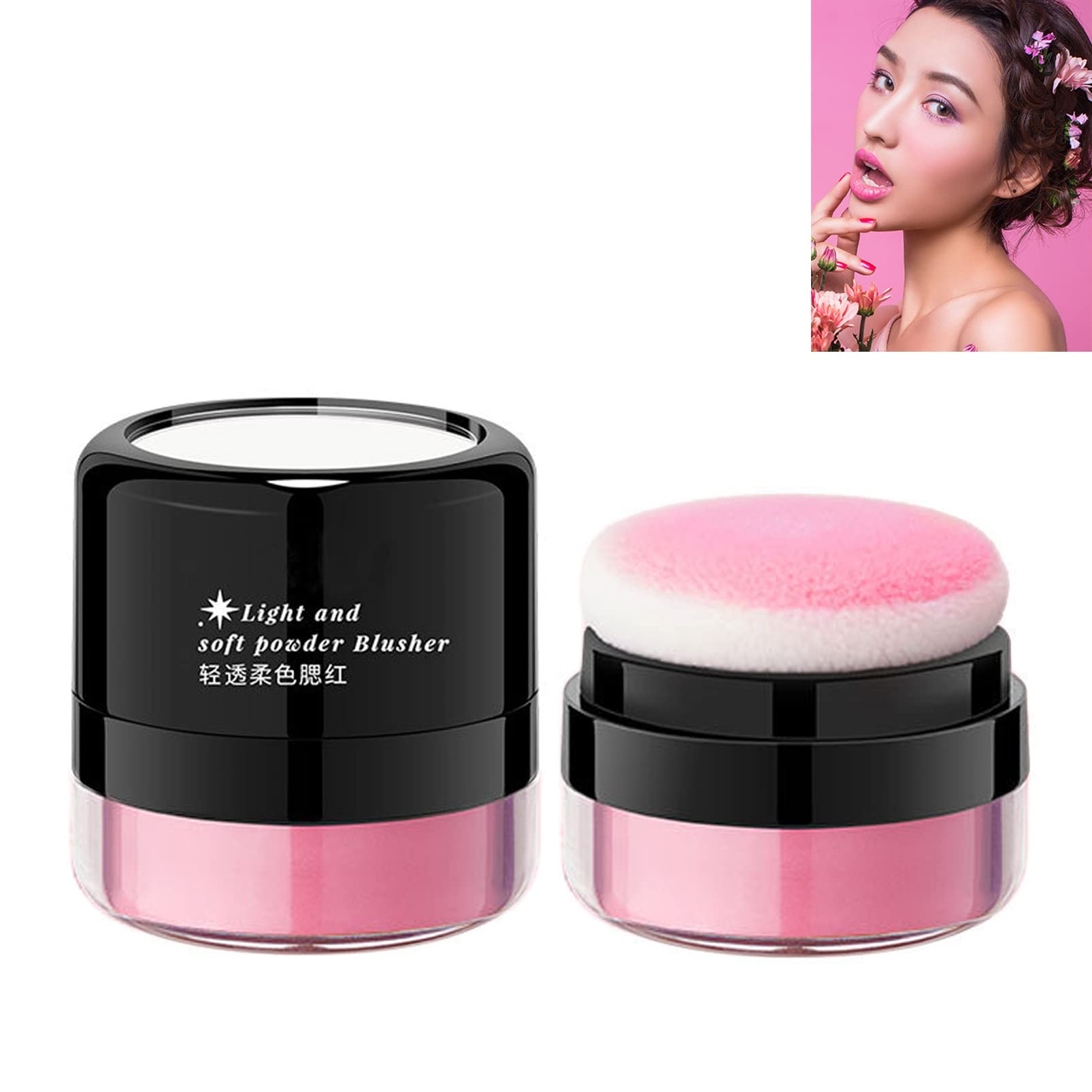 Blushers for Cheeks Make up, Single Color Korean Powder Blush, Lightweight, Long-Lasting, Easy to Blend Loose Powder, Build in Mirror Blush Palette for Cheeks &Eyes (03# Peach Pink)