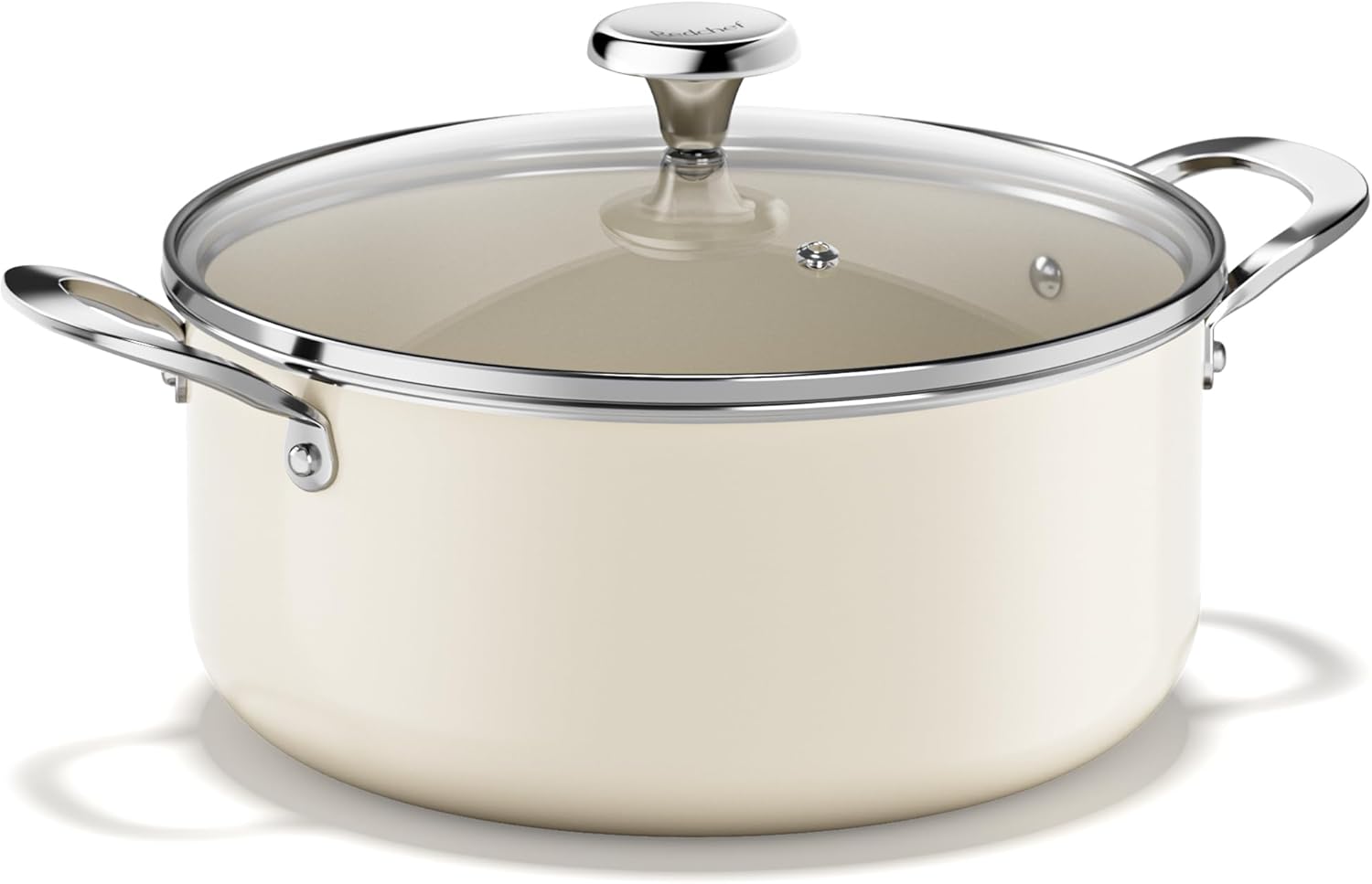 Redchef 5 Qt Ceramic Nonstick Stock Pot with Lid - Induction Compatible, Even Heating, PFAS/PTFE Free, Oven Safe (Beige)