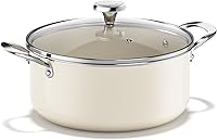 Redchef 5 Qt Ceramic Nonstick Stock Pot with Lid - Induction Compatible, Even Heating, PFAS/PTFE Free, Oven Safe (Beige)