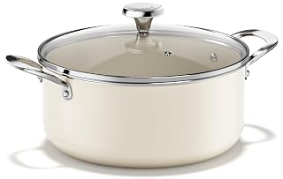 Redchef Ceramic Stock Pot with Lid, Soup Pot for All Stoves, 5 Qt Induction Cooking Pot for Soup Nonstick, Even Heating, Stay-Cool Handles, Oven/Dishwasher Safe, PTFE PFAS Free (Beige) - Amazon product rated Grade B