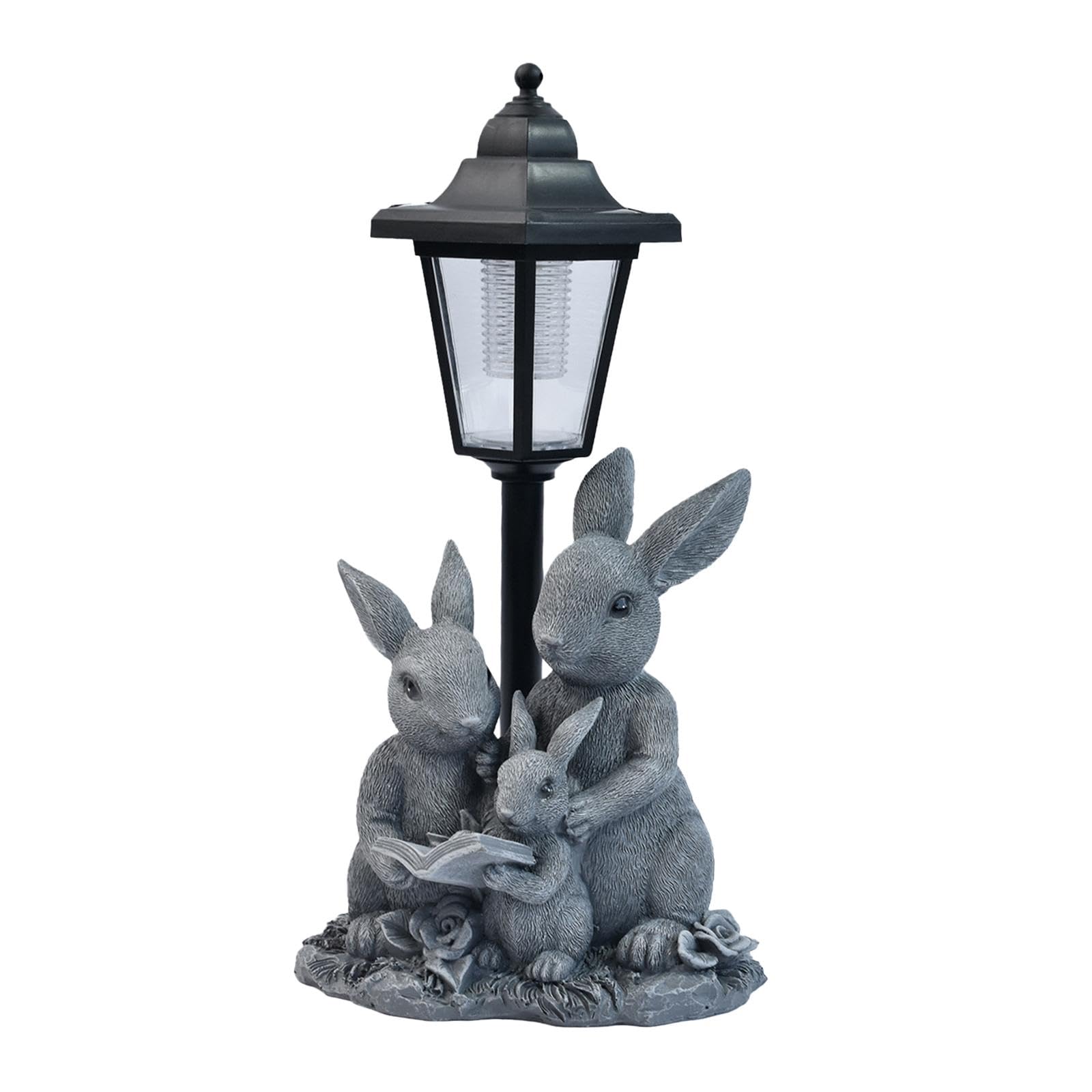 Statua di Coniglio, Ornamento da Giardino in Resina Resistente alle Intemperie, Lampada da Paesaggio