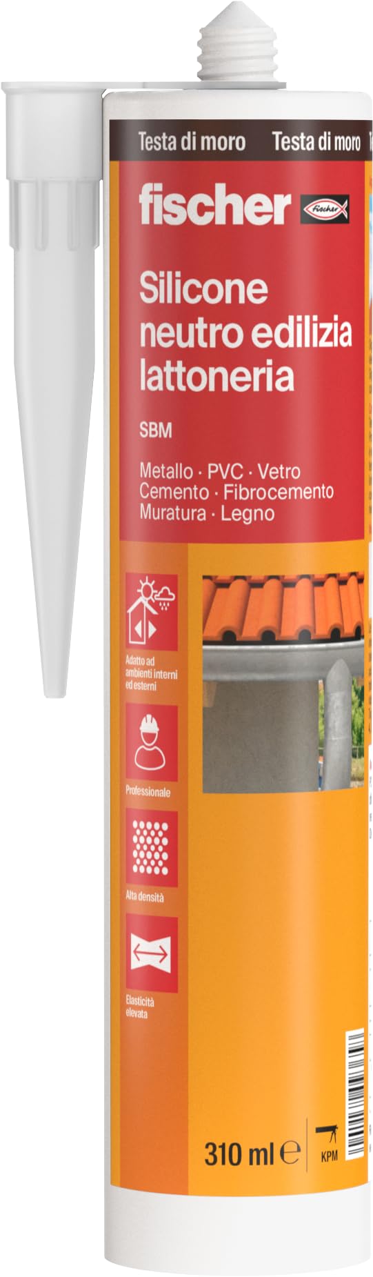 Fischer SBM 310 Testa di Moro, Silicone Sigillante Basso Modulo Neutro per Edilizia, Elastico, Inodore, Senza Solventi, Interni/​Esterni, Lattoneria, Facciate, Vetrate