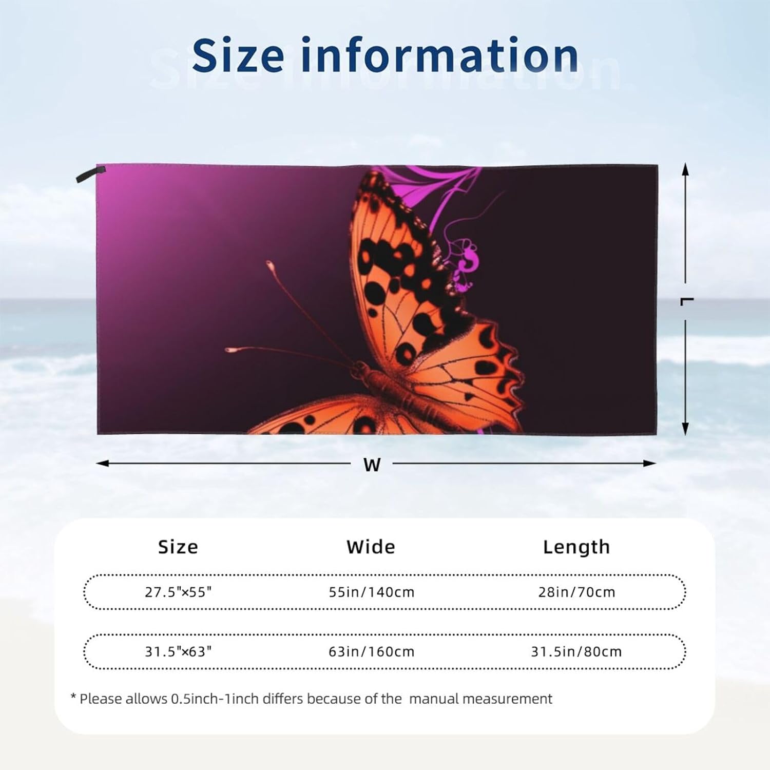 KHiry Microfiber Towel Beach Towels Nice Butterfly Quick Dry Towel Soft Lightweight Travel Towels Absorbent Large Easy Pack Travel Things Beach Blanket for Gym Sports Swimming