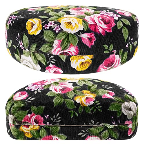 2 Pieces Oversized Hard Shell Sunglasses Case Spectacle Case Box Portable Hard Eyeglass Case Fabrics Floral Eyeglass Case With Clean Cloth #TOP2