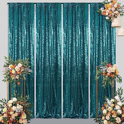 Juya Delight Teal Sequin Backdrop Curtain,4PCS 2FTx8ft Glitter Backdrop Curtain for Party,Birthday,Christmas Wedding Decoration,
