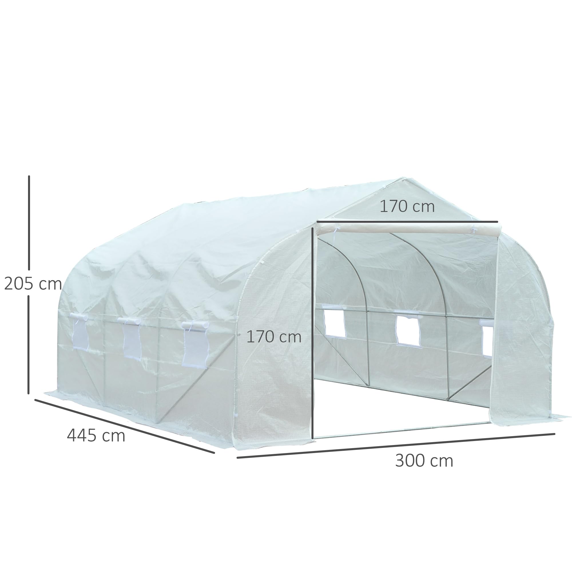 Outsunny Invernadero de Exterior Invernadero de Túnel 4,5x3x2 m Invernadero de Jardín con 6 Ventanas y Cubierta de Polietileno PE 140 g/m² para Plantas Flores Verduras en Patio Blanco