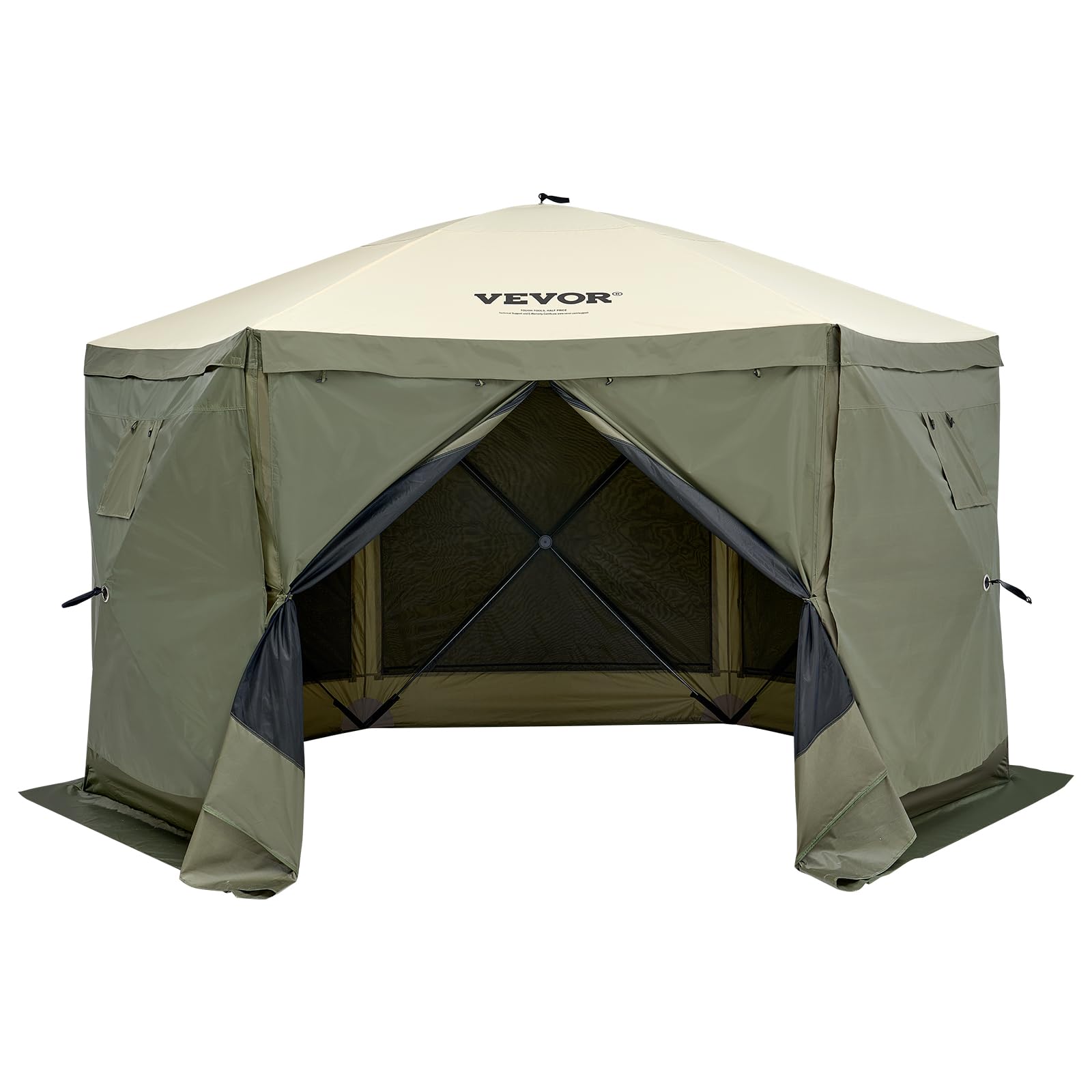 VEVOR Gazebo Pop-Up, Tenda con Schermo Pop-Up, Baldacchino su 6 Lati, Riparo da Sole 6 Panni Antivento Rimovibili Finestre in Rete, con Zanzariera Schermo a Montaggio Rapido 3,66 x 3,66 m Verde