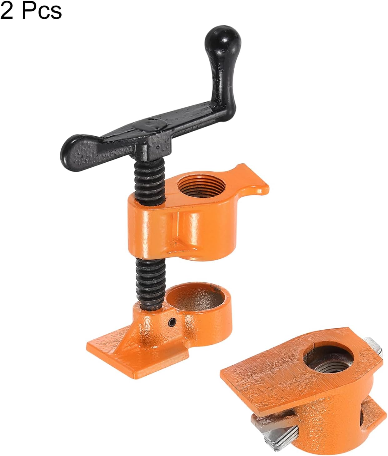 HARFINGTON 2Pcs Clamp Fixture 3/4" Black Pipe Steel Clamps Wood Gluing Pipe Clamp Set Cast Iron Woodworking Tool for Gluing and Drilling