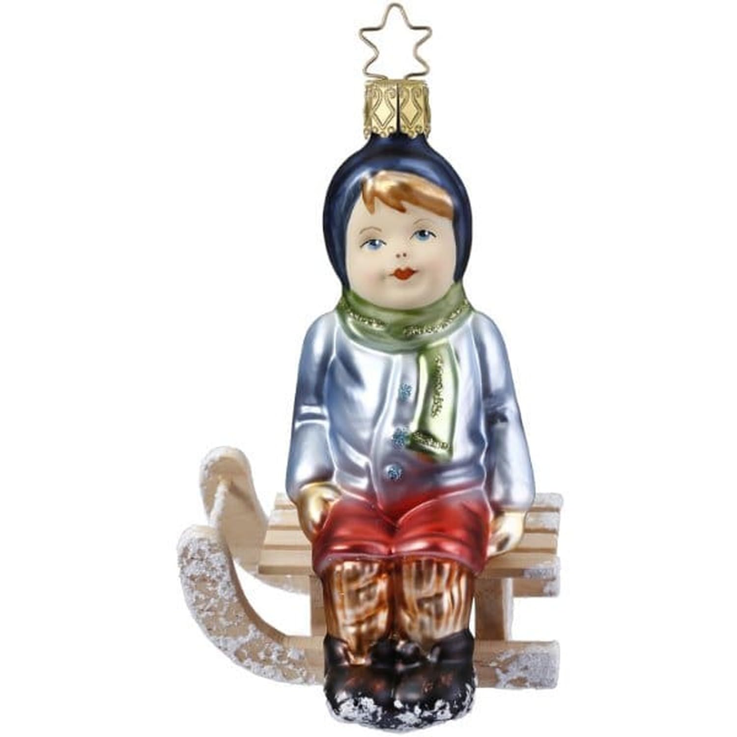 Christbaumschmuck Christbaumhänger Inge-Glas mit Sternenkrönchen, handbemalt und mundgeblasen, Kleine Rast, 10.5 cm, Kindheitserinnerungen