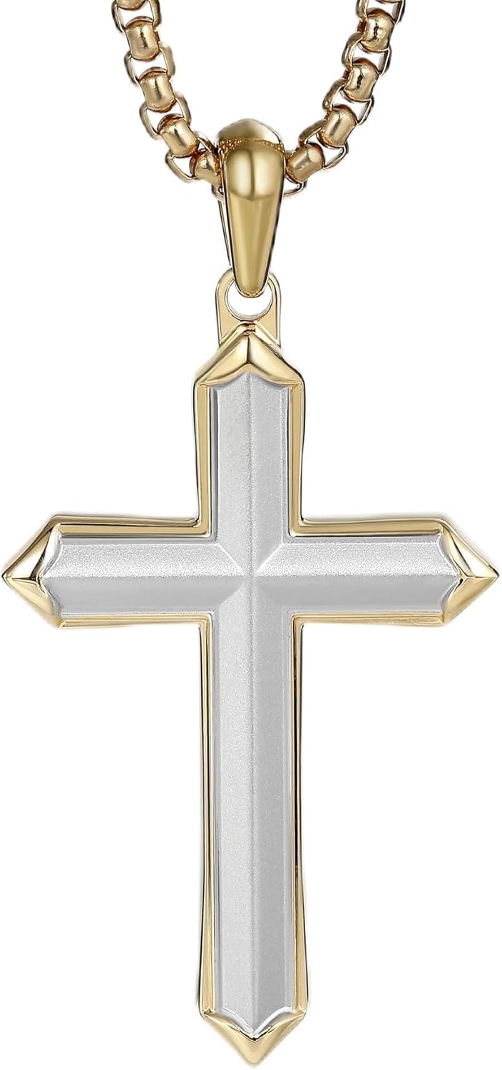 Wooden Cross Necklace for Men -Black Ebony Stainless Steel Adjustable Box Chain 24-26in, Spiritual Jewelry Gift for Him, Everyday Wear
