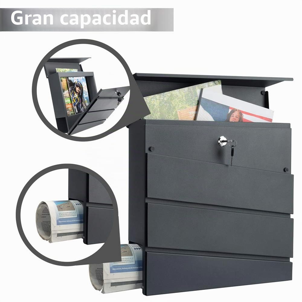MONZANA® Buzón de Correos Exterior de Acero Individual Pared Portaperiódicos Montaje Fácil Antracita