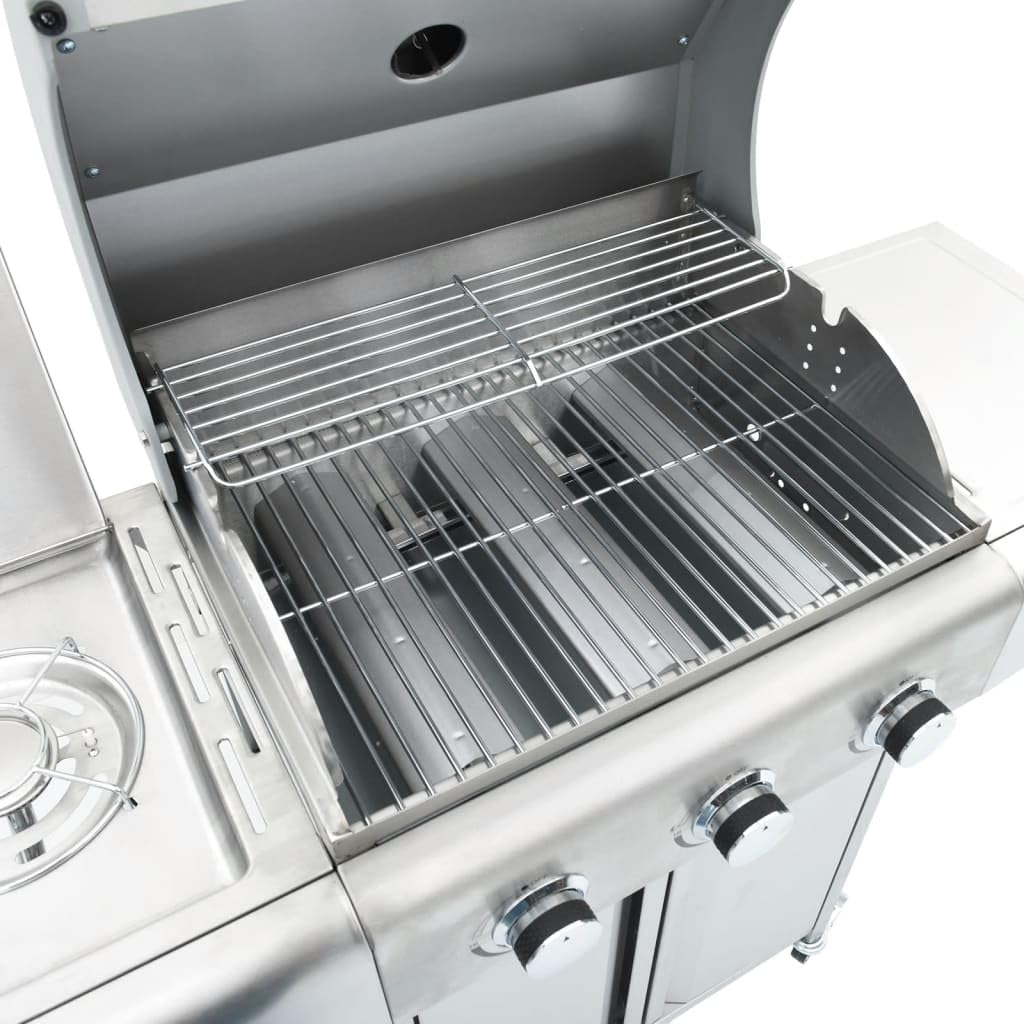 vidaXL Barbecue gril à gaz avec 4 brûleurs argenté acier inoxydable, grill extérieur, cuisine extérieure, barbecue, barbecue avec rangement