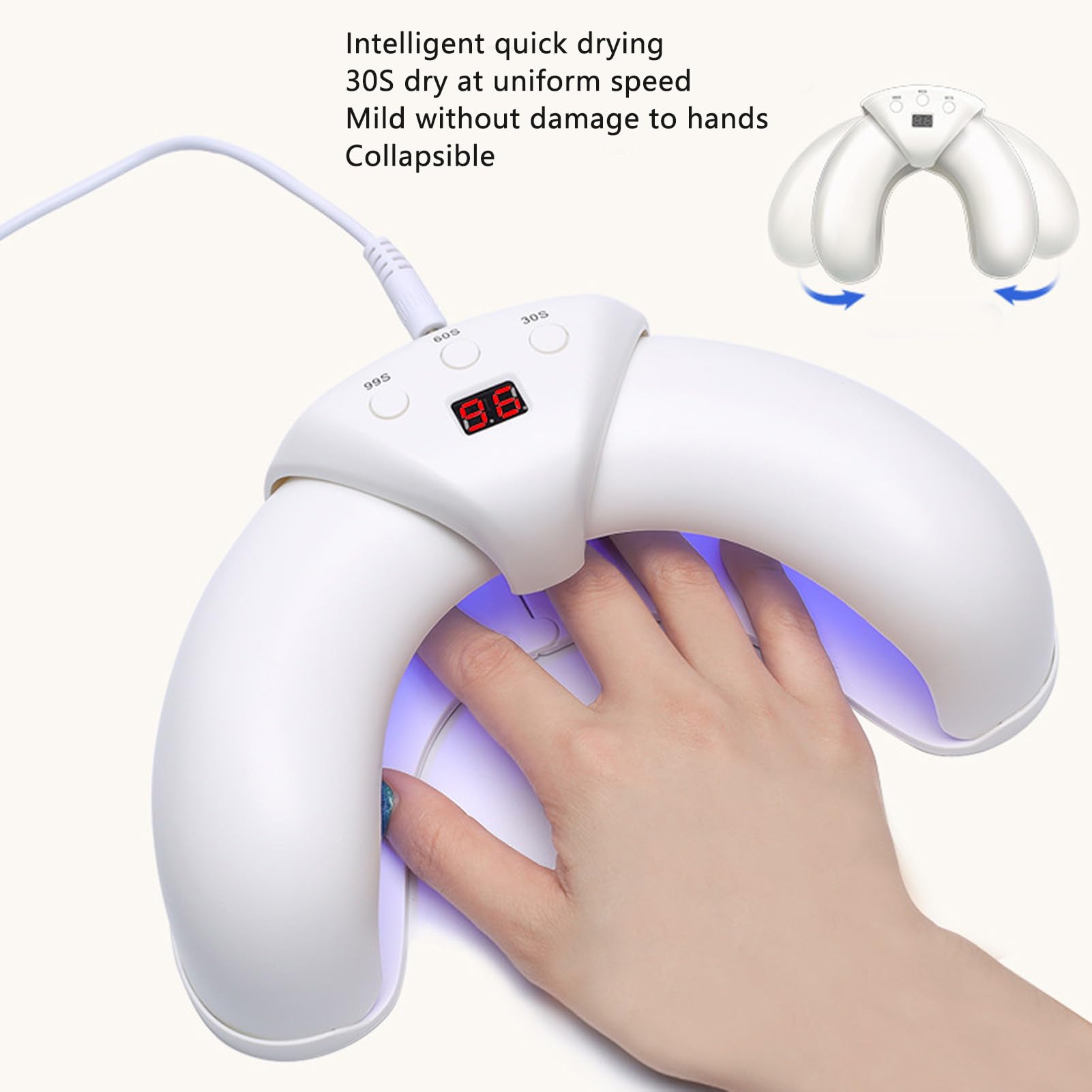 Lampa LED do paznokci 36W Suszarka Przenośna i składana lampa utwardzania lakieru z cyfrowym wyświetlaczem Automatyczny czujnik salonu domowego DIY Manicure,Lampa do paznokci