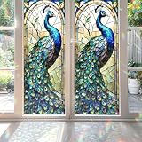 Peacock Stained Glass Window Film, Decorative Peacock Stained Glass Window Film, Peacock Stained Glass Window Film for Bathroom Shower Door Heat Anti UV