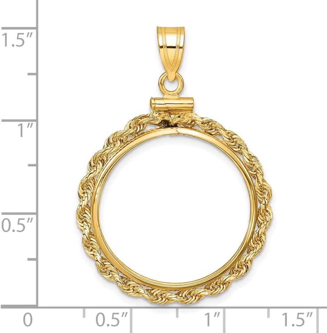 14k Polished Rope 22.0mm x 1.9mm Screw Top Coin Bezel Pendant