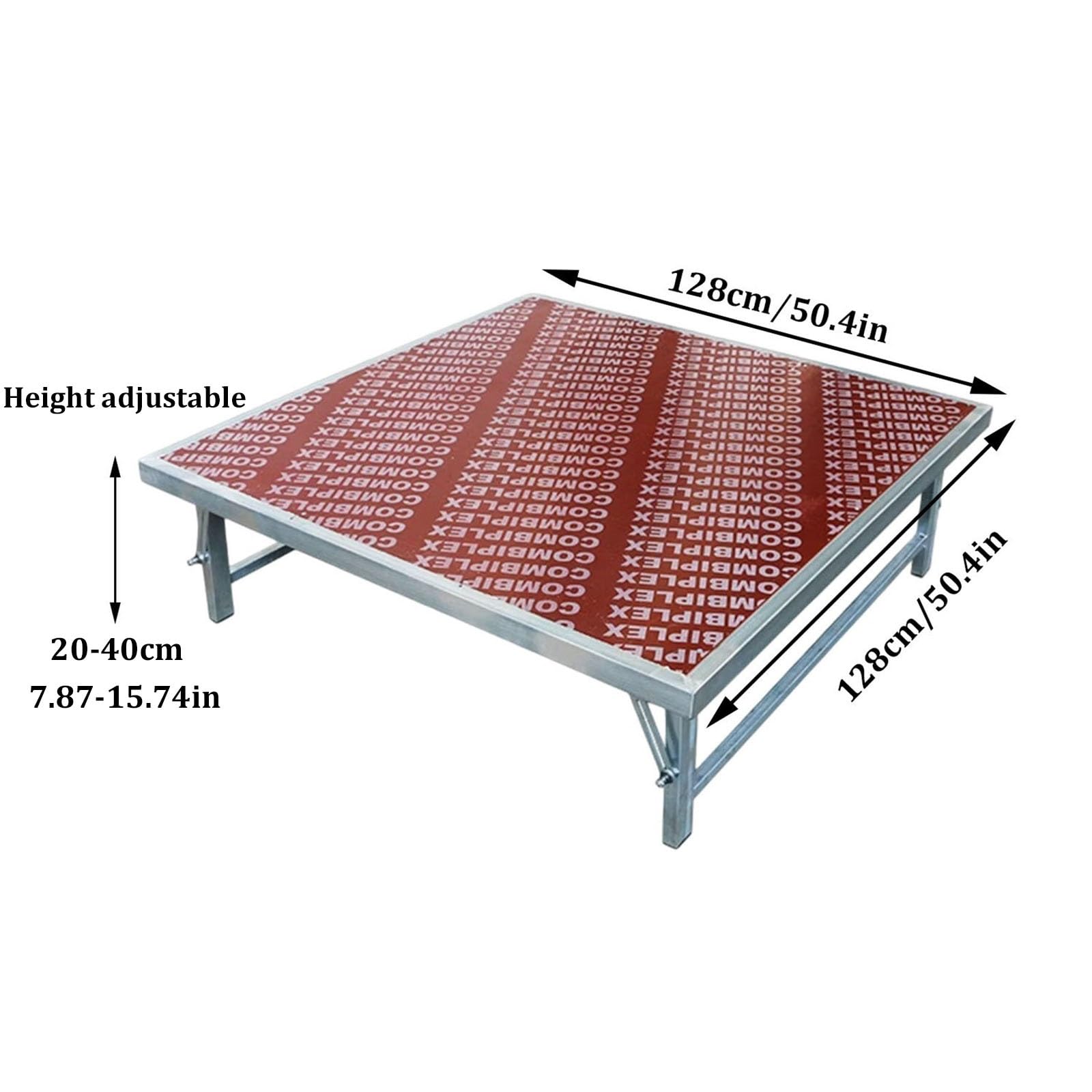 Tragbare Bühnenplattform, höhenverstellbares Bühnenpodest mit klappbaren Beinen (20–40 cm) – Tragkraft 600 kg – rutschfeste Oberfläche – DJ-Ständer für Hochzeiten, Konzerte(128x128x40cm)