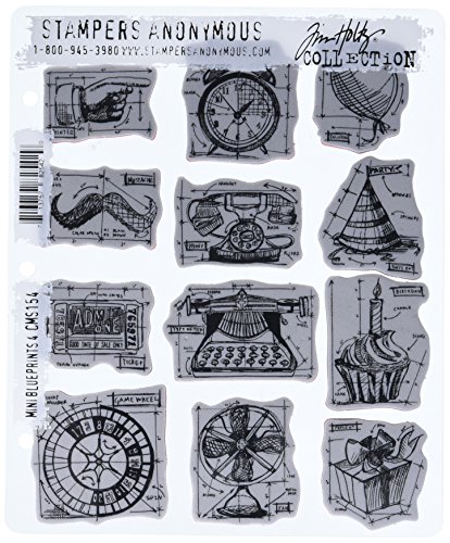 Stampers Anonymous Tim Holtz Cling Rubber Stamp Set, 7 by 8.5-Inch, Mini Blueprints No.4