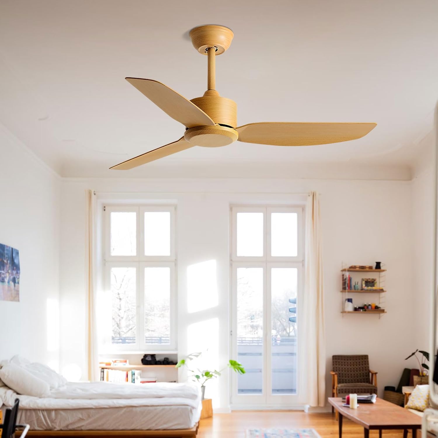 Nordic Indoor Ceiling Fan No Light Retro Ceiling Fans With Remote Control 6-Speed Quite Timer Ceiling Fan Without Lights For Bedroom Living Room Restaurant Commercial