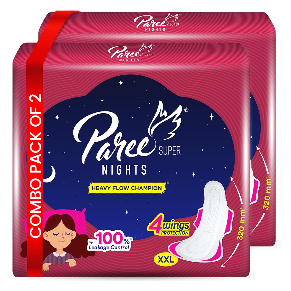 Paree Super Nights XXL 60 Soft Pads (Combo Pack)|Upto 100% All-Night Leakage Protection||Heavy Flow Champion|4 Wings Wider Back Coverage For No Stains|Sanitary Pads for Women with Disposable Wrapper