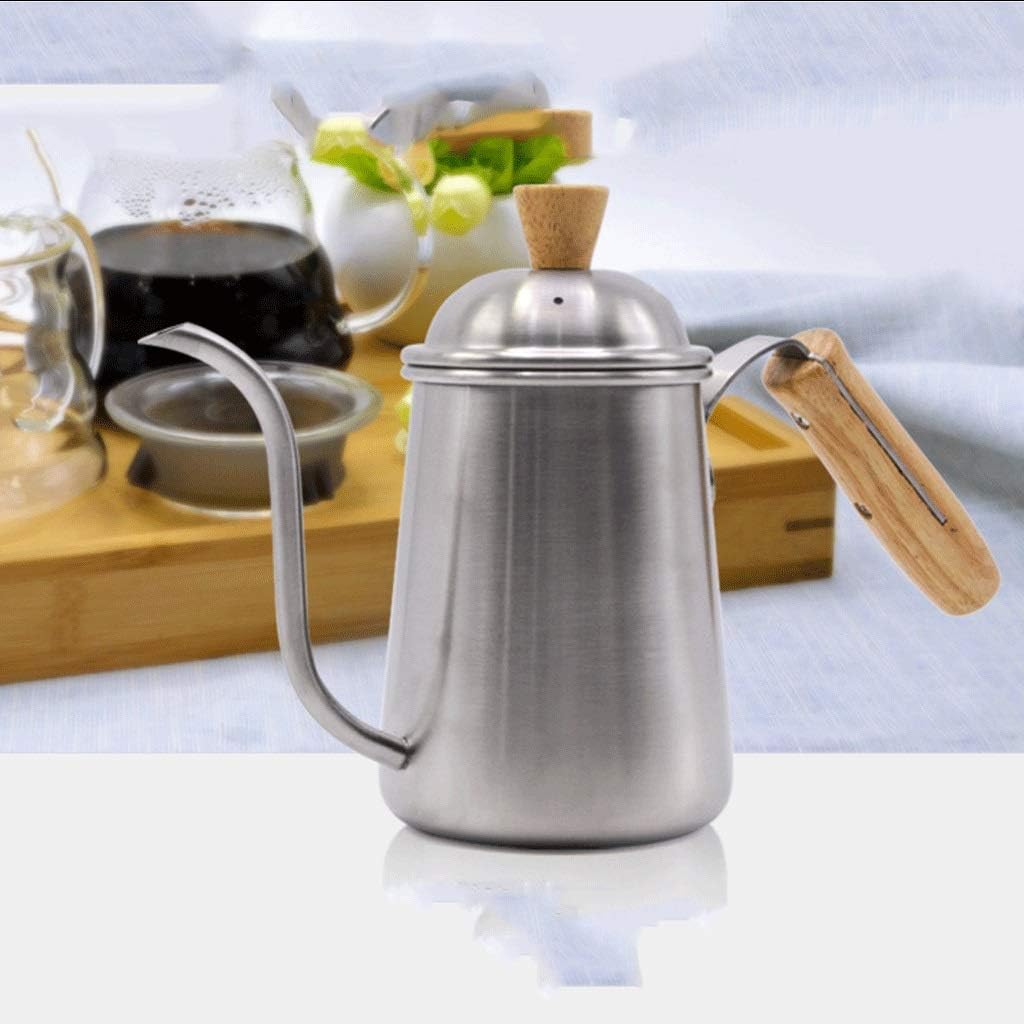 Long Narrow Spout Coffee Pot Stainless Steel Wooden Hand Pour Over Drip Kettle for Maker