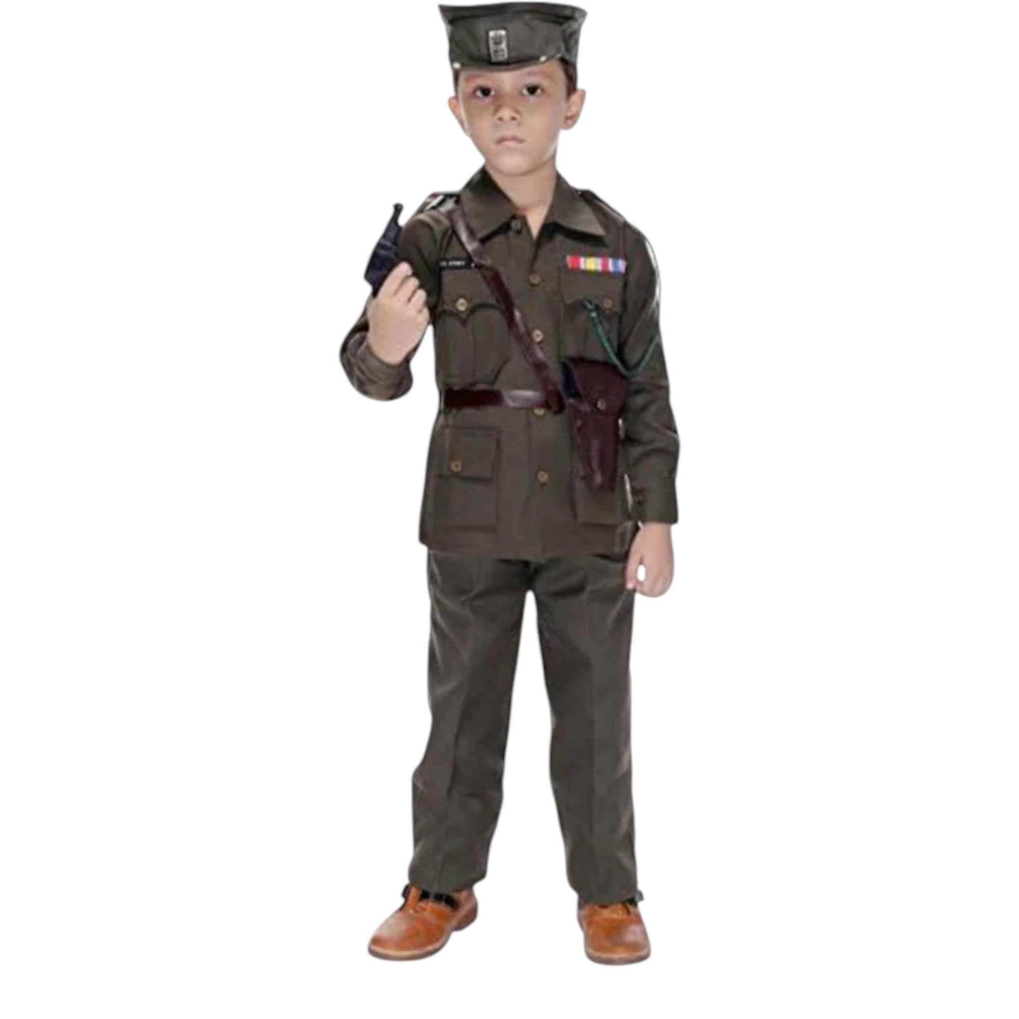 Kids Indian Army Soldier Fancy Dress Costume – Olive Green Military Uniform for Boys & Girls (Pack of 1)-image-37