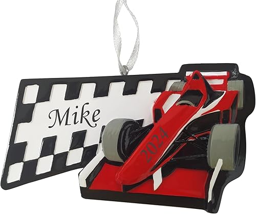 Adorno personalizado para árbol de Navidad, auto de carreras rojo, adorno artesanal personalizado para decoración de recuerdo para niños,