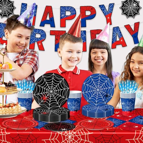 Tourima Spider Tischdecke Kindergeburtstag 108×180cm, Spider Geburtstag Deko Jungen, Spider Geburtstagsdeko 1 Jahre, Partytischdecken für Spider Partygeschirr Set & Muffin Deko, für Kinder Party Deko
