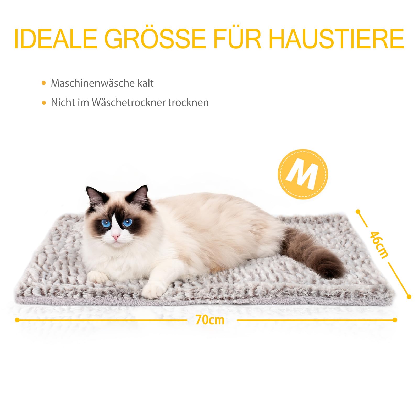 Mora Pets Wärmedecke für Katze Selbstheizende Katzendecke Selbstwärmend Decke Heizdecke für Katzen und Hunde Ohne Strom, Katzendecke Flauschig & Weich, Wendbar - Doppelter Komfort, 70 x 46 cm